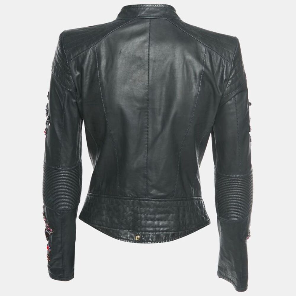 Roberto Cavalli Black Leather Embellished Biker Jacket S - Picture 2 of 5
